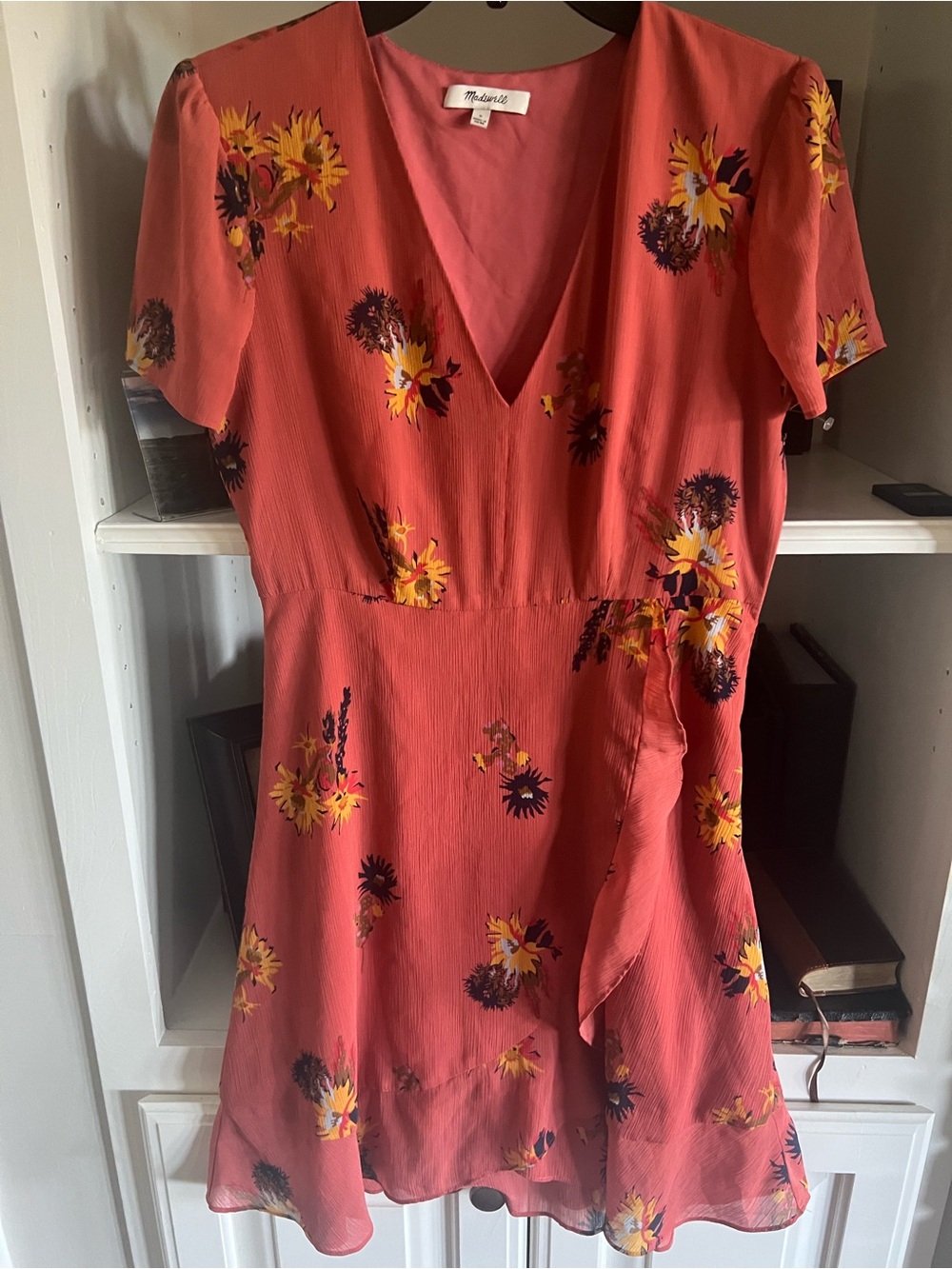 Madewell Dress Coral Floral V-Neck Short Sleeve 0 XS